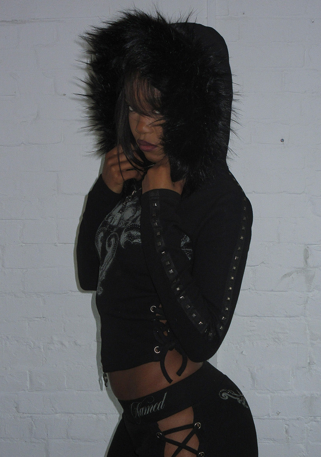 VENDETTA SCULPT STRETCH ZIP HOODIE BLACK (DETACHABLE FAUX FUR)