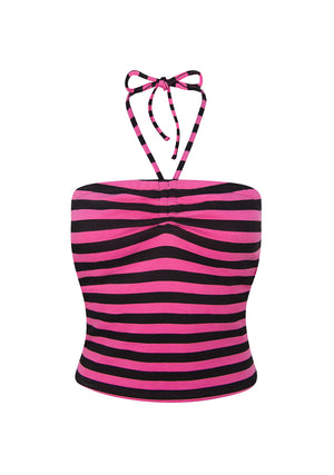 VICE HALTERNECK TANK TOP HOT PINK STRIPE