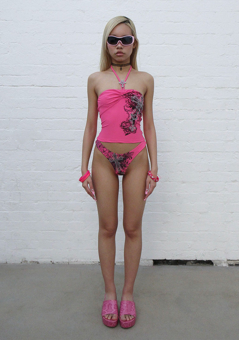 VICE RHINESTONE BRAZILIAN BIKINI BOTTOMS HOT PINK