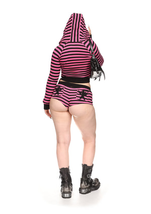 VICE RHINESTONE FITTED HOODIE HOT PINK STRIPE