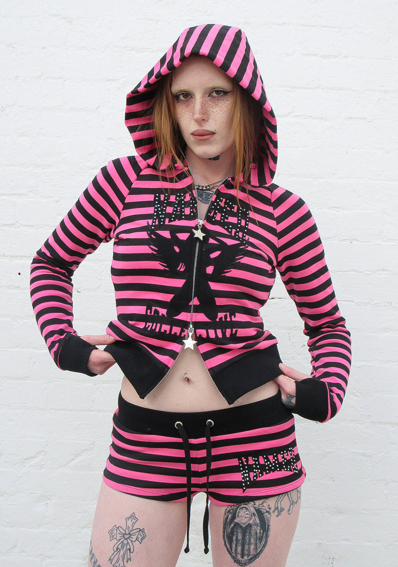 VICE RHINESTONE MICRO SHORTS HOT PINK STRIPE