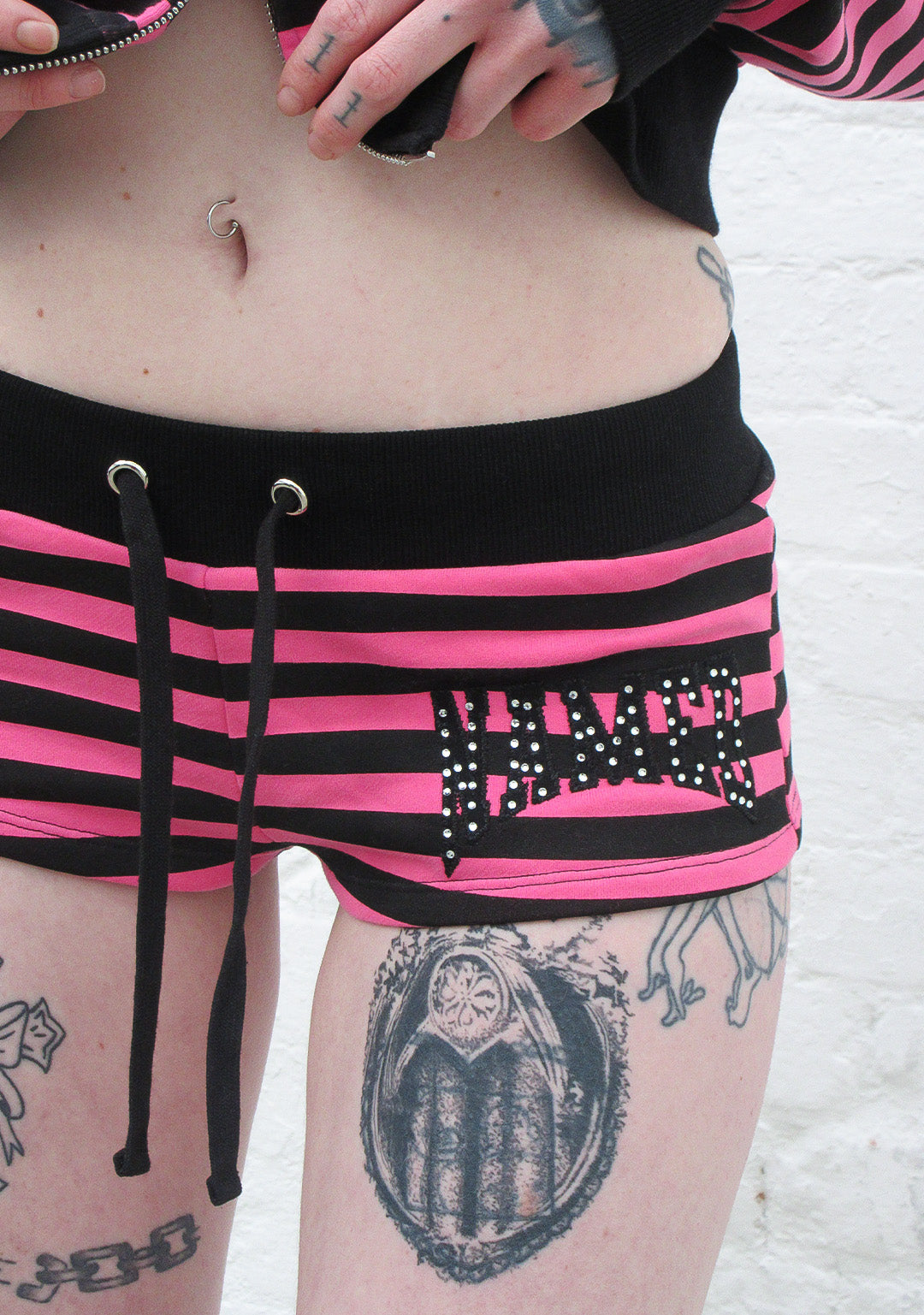 VICE RHINESTONE MICRO SHORTS HOT PINK STRIPE