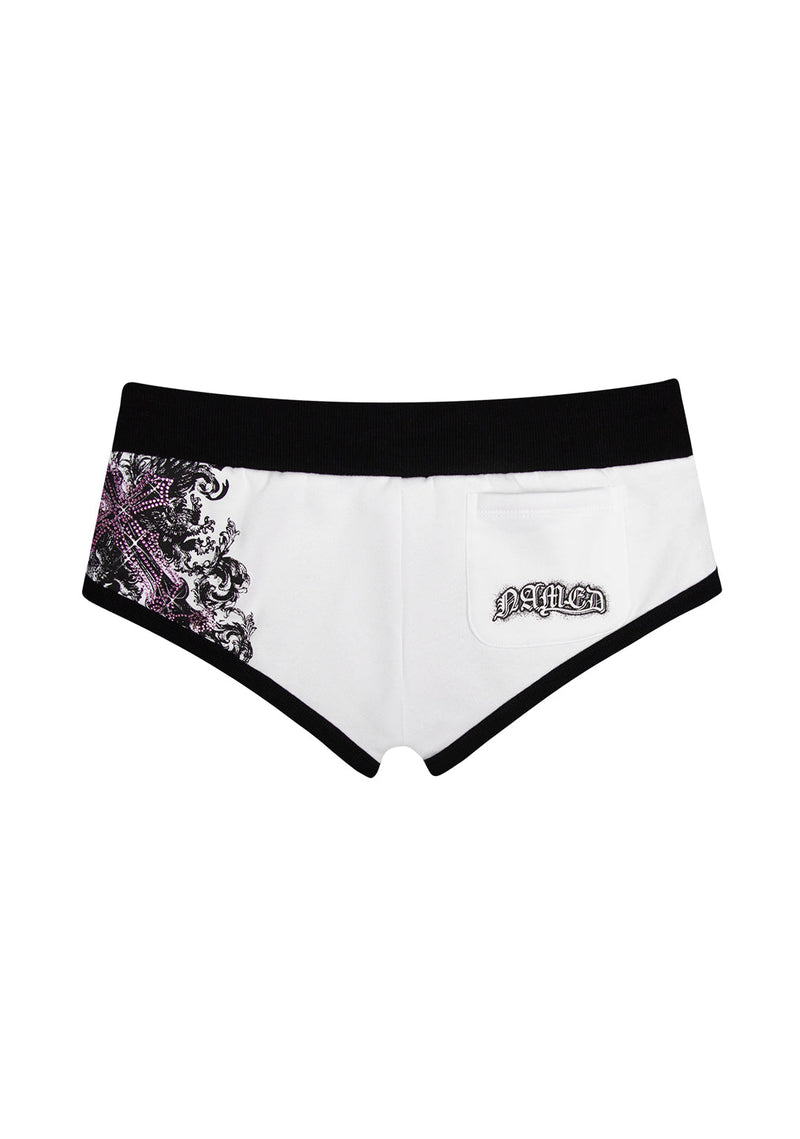 VICE RHINESTONE MICRO RACER SHORTS WHITE