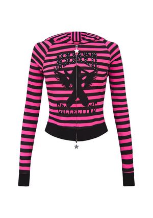 VICE RHINESTONE FITTED HOODIE HOT PINK STRIPE