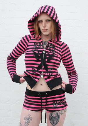 VICE RHINESTONE FITTED HOODIE HOT PINK STRIPE