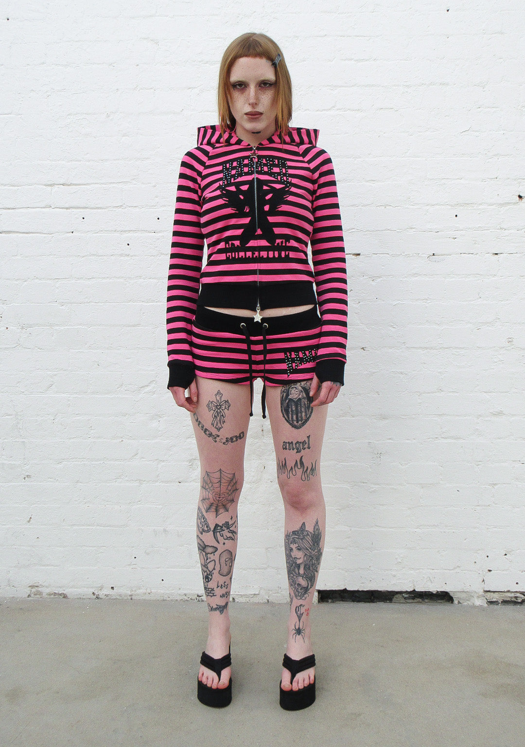 VICE RHINESTONE FITTED HOODIE HOT PINK STRIPE