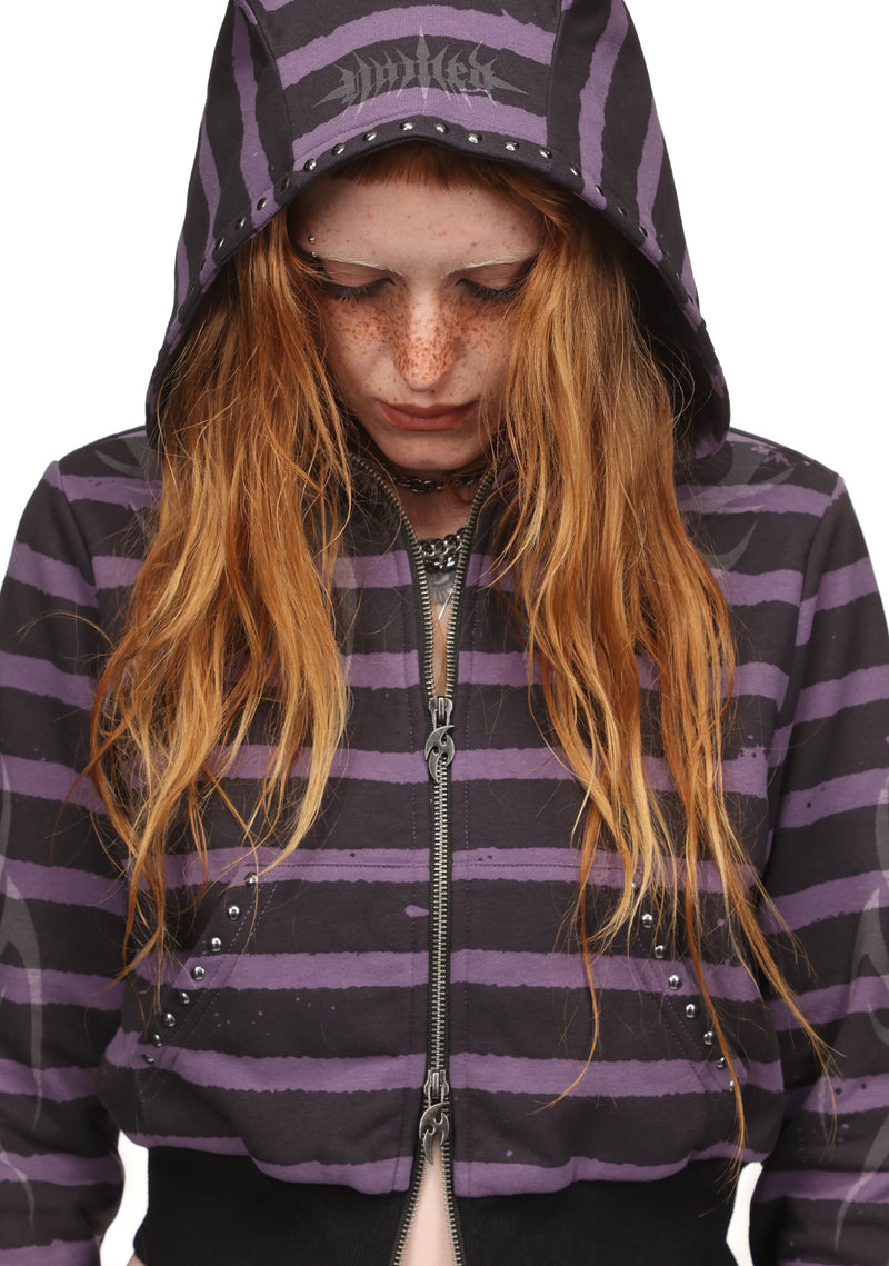 VILLAIN STUDDED LOOSE FIT HOODIE BLACK
