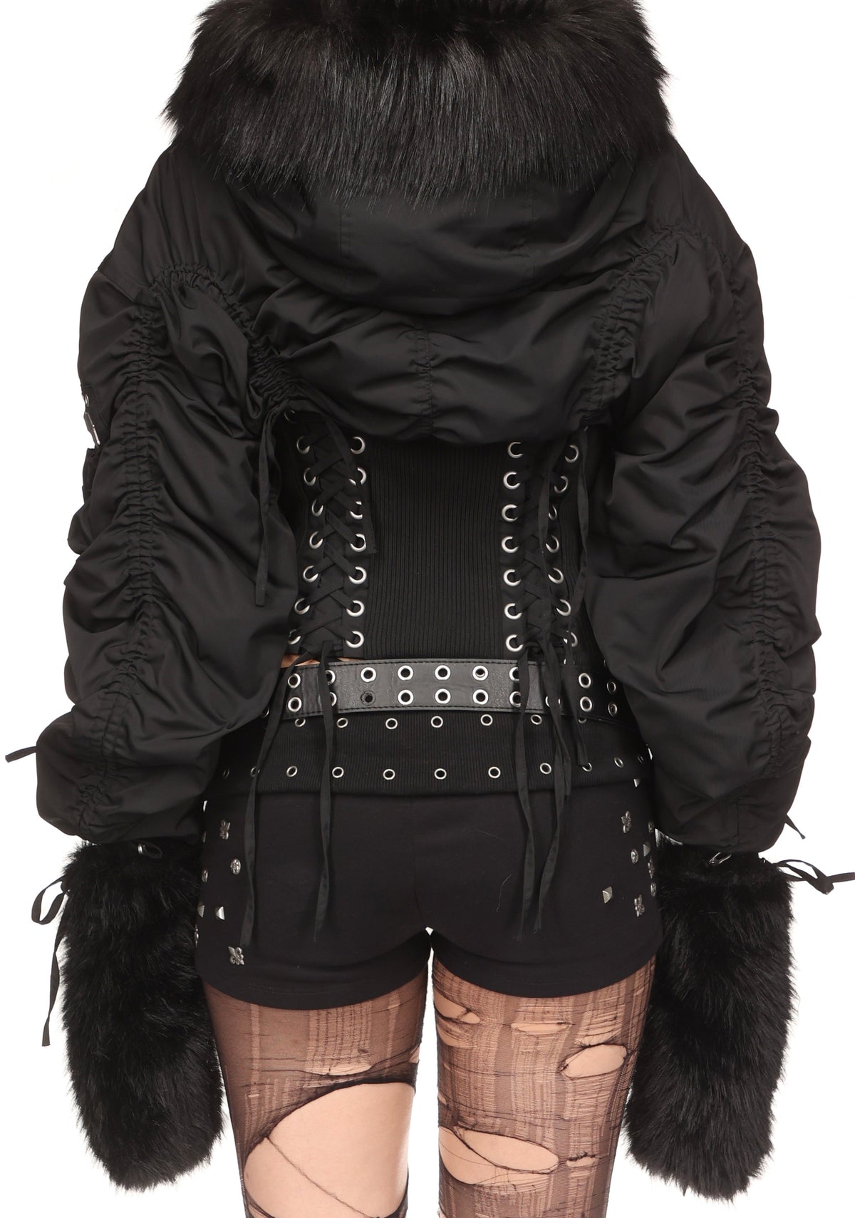VIXEN LACE-UP BOMBER JACKET WITH MITTENS BLACK
