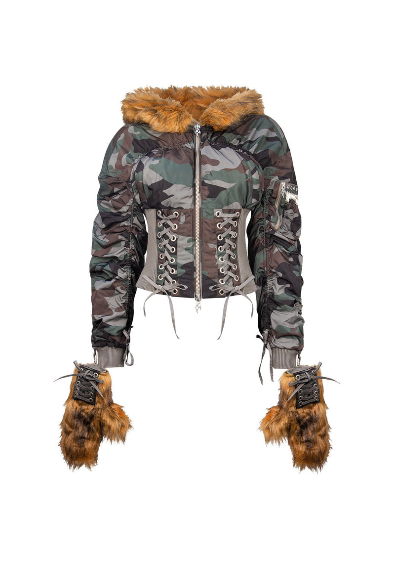 VIXEN LACE-UP BOMBER JACKET WITH MITTENS CAMO
