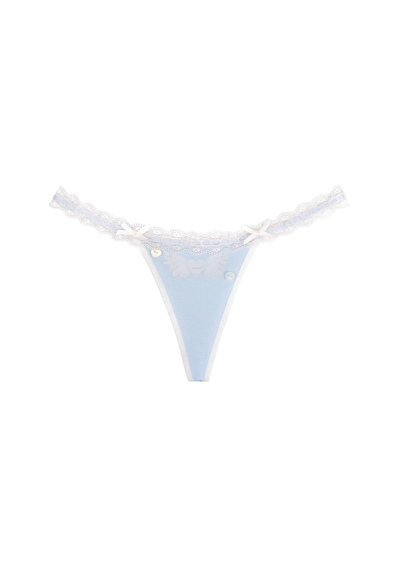 WHISPER LACE TRIM THONG BABY BLUE