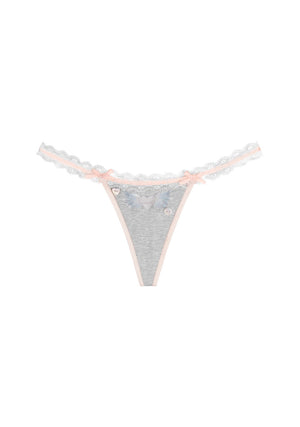 WHISPER LACE TRIM THONG GREY MARL